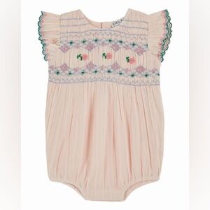 Emile et Ida Pink Smocked Cotton Baby One-Piece